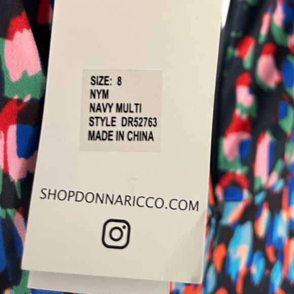 Donna Ricco Twisted Asymmetrical-Hem Printed Sheath Dress Women's 8 Navy Multi - Picture 6 of 7